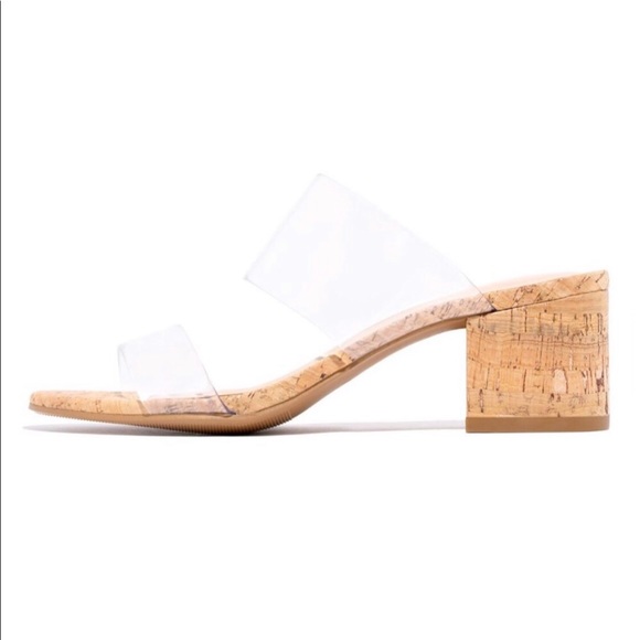 Clear Double Band Cork Block Heel Sandal - Picture 5 of 7